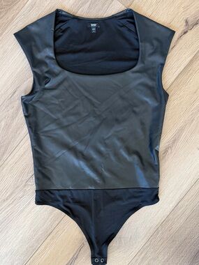 Black Faux Leather Express Body Contour Bodysuit